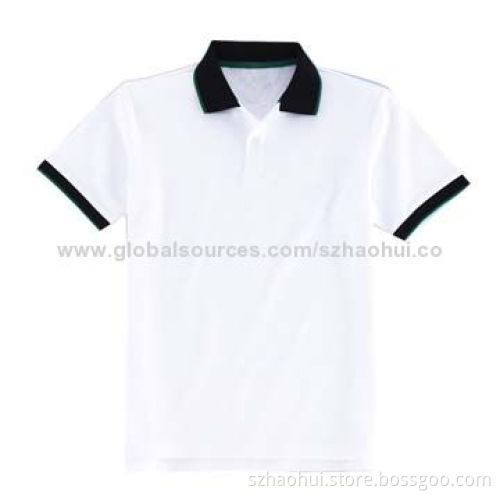 Men's short sleeve white polo shirt, made of 100% cotton, suitable for uniform and sportswear